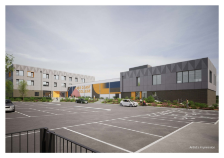 An artists impression of the external view of the main apporach to East Coast Colleges Great Yarmouth Campus Image LSI Architects scaled