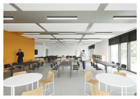 An artists impression of the internal dining area at East Coast Colleges Great Yarmouth Campus Image LSI Architects scaled