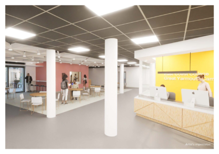 An artists impression of the internal ground floor at East Coast Colleges Great Yarmouth Campus Image LSI Architects 2048x1448
